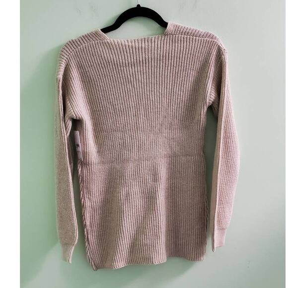 NWT! BP. by Nordstrom Sweater Sand Braided Knit V-Neck Pullover Beige XXS - Picture 3 of 10